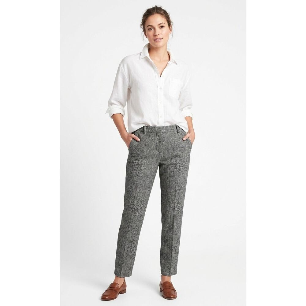 Weekend Max Mara Herringbone Virgin Wool Trousers Pants Black White Size 14 Work